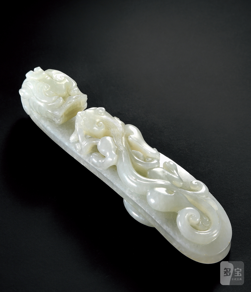 清 白玉苍龙教子带钩